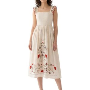 PURVAJA Women's Fit & Flare Midi Length Sleeveless Square Neck