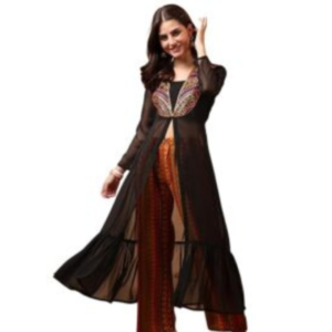 Geng Wear Women's Georgette Embroidered Hight Front Slit A